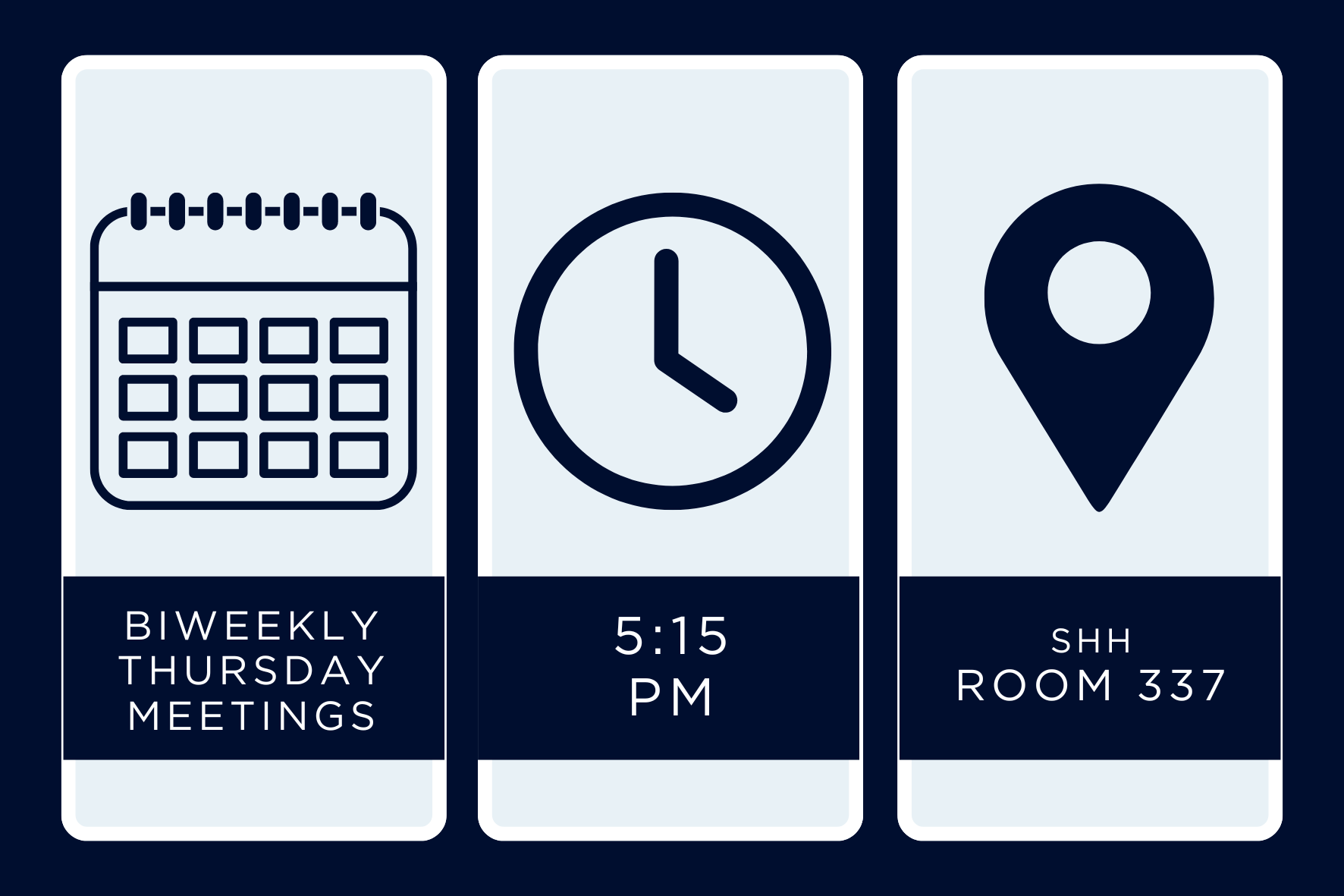 WME Meetings are held biweekly on Thursday at 5:15 PM in SHH room 337.