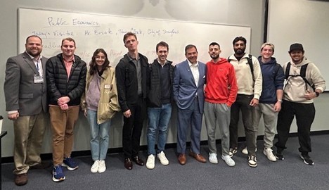 Mr. Jerry Bosak with several students from Dr. Smirnova’s Public Economics class on October 16, 2025, at the Stamford campus